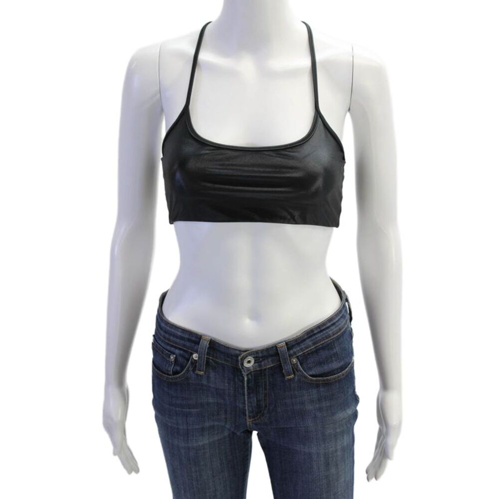 All Access Womens Spaghetti Strap Scoop Neck Stretch Knit Sports Bra Black Small